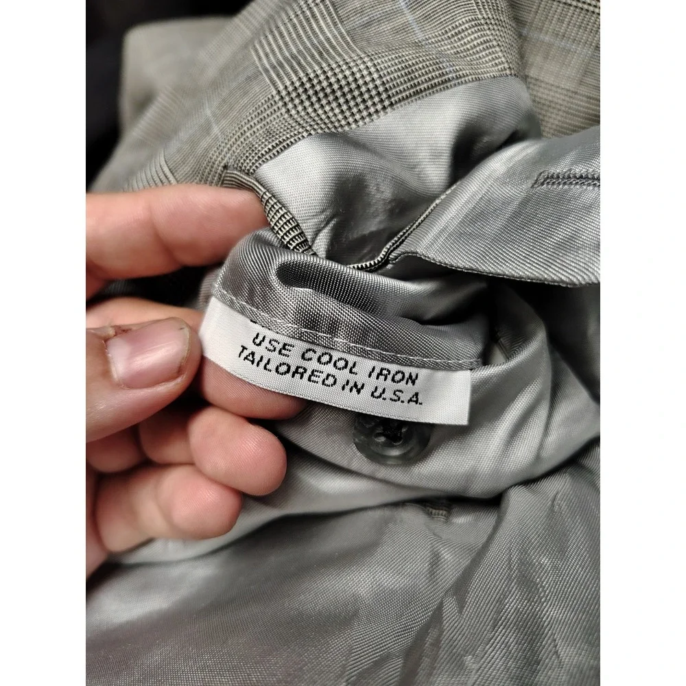 H. Freeman Mens Glen Plaid Blazer Grey Tan Hand Tailored USA Sport Coat